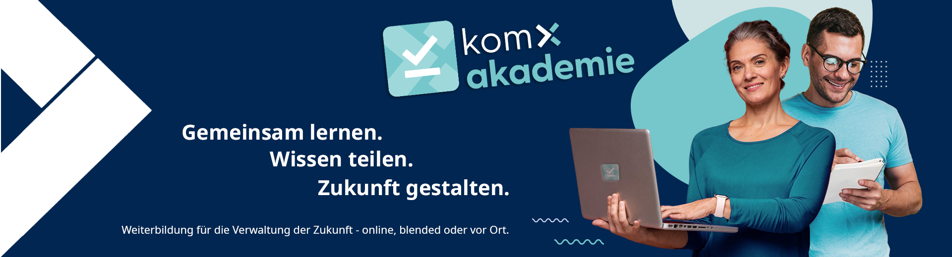 Titelbild mit dem Text: Weiterbildung für Verwaltungen der Zukunft - online, blended oder vor Ort.